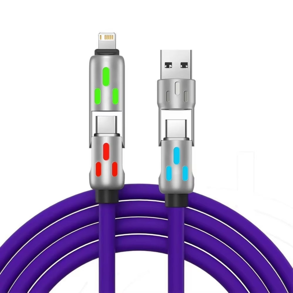 Experience Lightning Fast Charging with the 240W Type C 4-In-1 USB PD Silicone Cable - Perfect for iPhone, Samsung, and Xiaomi!